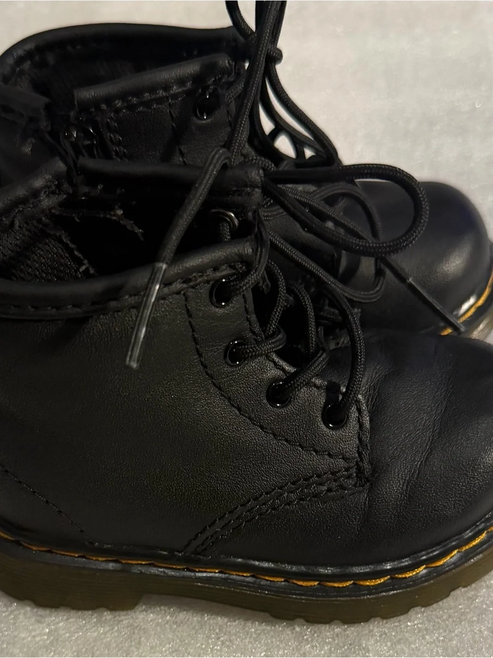 Dr. Martens Black Kids Lace-Up Ankle Boots with Yellow Stitching
